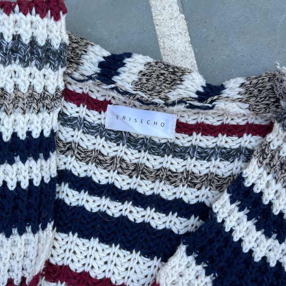 White Red Blue Korean Striped Knit Shrug, Long Shrug - Picture 9 of 12